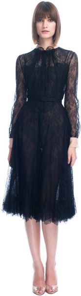 Valentino  Lace Long Sleeve Dress in Black (nero/cipria) - Lyst