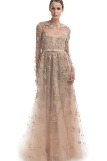 Valentino  Long Sleeve Floral Embroidered Gown - Lyst