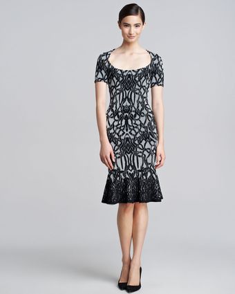 Zac Posen Jacquard Fluted Dress - Lyst