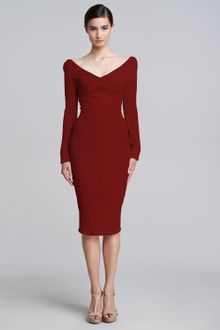 Zac Posen Satin panel Longsleeve V-neck Dress - Lyst