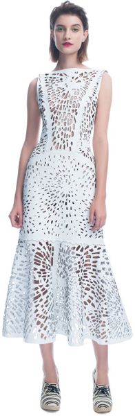 Giles  Tealength Lasercut Leather Dress - Lyst
