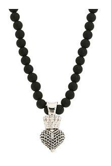 King Baby Studio Small 3d Black Cz Pavé Crowned Heart On Onyx Bead Necklace - Lyst