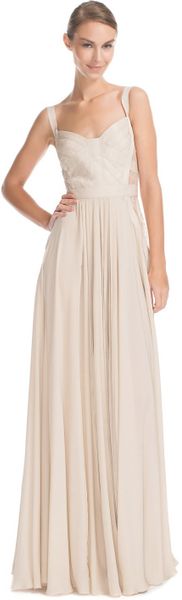 Elie Saab Vanilla Silk Georgette and Lace Long Dress - Lyst