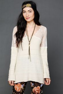 Free People Lace Neck Stripe Tunic - Lyst
