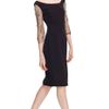 Marchesa Crepe Sheath Dress with Embroidered Sleeves in Black - Lyst