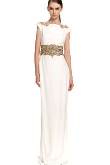 Marchesa Cap Sleeve Crepe Column Gown - Lyst