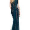 Marchesa Embroidered Illusion Tulle Column Gown in Blue (teal) - Lyst