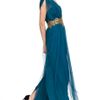 Marchesa One Shoulder Georgette Gown with Tulle Overlay in Blue (teal) - Lyst
