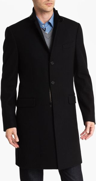 Michael Kors Melton Crombie Topcoat with Leather Trim in Black for Men - Lyst