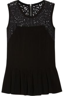 Rebecca Taylor Crepe and Lace Peplum Top - Lyst