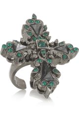 Roberto Cavalli Palladiumplated Swarovski Crystal and Hematite Cross Ring