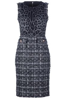 Dolce & Gabbana Fitted Leopard Print and Tweed Mix Dress - Lyst