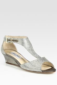 Jimmy Choo Treat Glitter Tstrap Wedge Sandals - Lyst