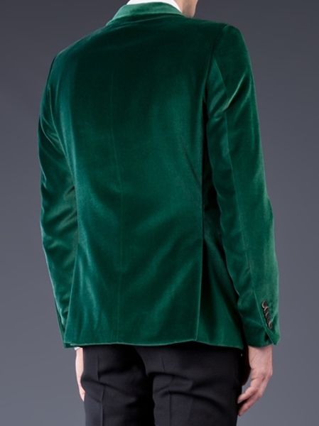 Msgm Velvet Blazer in Green for Men