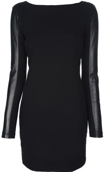 Nicole Miller Leather Look Long Sleeve Dress - Lyst