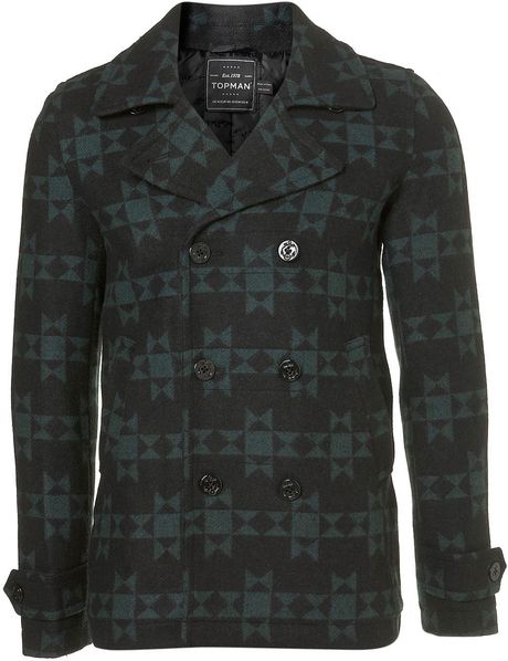 Topman Aztec Wool Skinny Fit Peacoat in Black for Men - Lyst