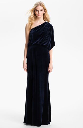 Adrianna Papell Draped One Shoulder Velvet Blouson Gown - Lyst