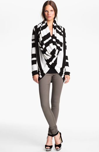 Alice + Olivia Two Tone Drape Front Cardigan - Lyst