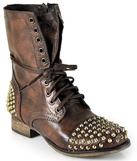 Steve Madden Tarnney Brown Leather Studded Motorcycle Boot in Brown ...