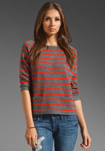 Autumn Cashmere Pencil Stripe Boxy Crew with Pockets in Bankers Greytomato - Lyst