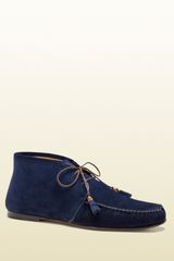 Gucci Blue Suede Soft Moccasin