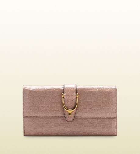 Gucci Light Pink Crocodile Spur Continental Wallet in Pink | Lyst