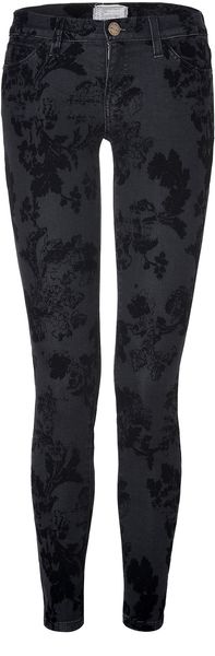 Current/Elliott Black Velvet Floral Print Ankle Skinny Jeans - Lyst