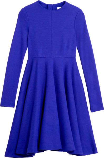 Milly Daphne Swirl Fit Flare Wool Jersey Dress in Purple