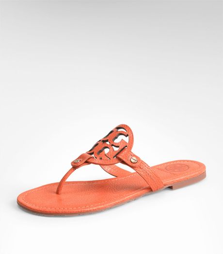 Tory Burch Tumbled Leather Miller Sandal in Orange | Lyst