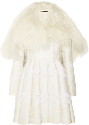 Alexander McQueen Shearling and Floral Appliqué Brocade Coat - Lyst