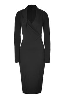 Donna Karan New York  Cotton Blend Fluid Crepe V-Neck Double Jersey Dress - Lyst