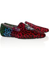 Jimmy Choo Wheel Loe Angel and Devil Embroidered Leopard Print Calf Hair Loafers
