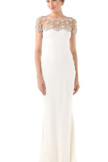Marchesa Silk Column Gown with Tulle Overlay - Lyst