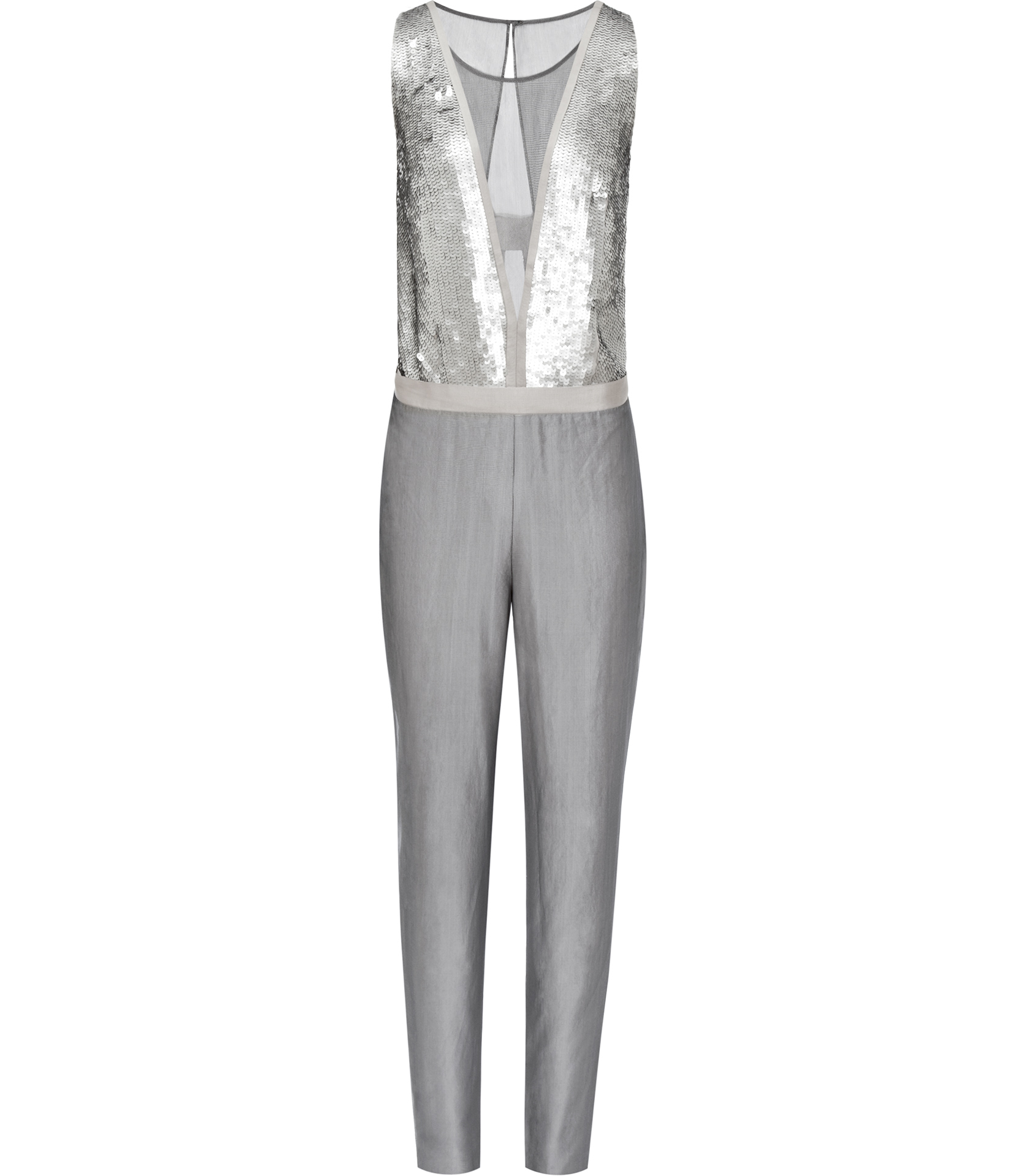 Reiss Embellished Jumpsuit in Silver Lyst