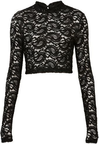 Topshop Lace Roll Neck Crop Top - Lyst