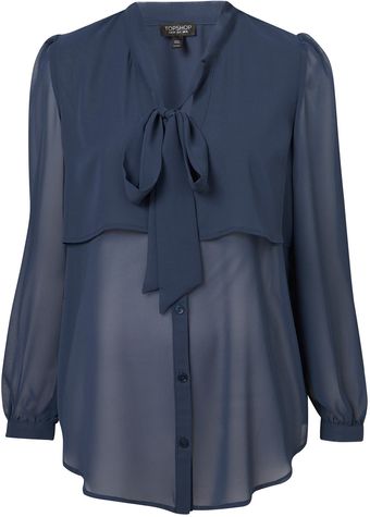 Topshop Cape Pussy Bow Blouse - Lyst