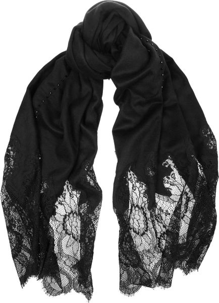 Valentino Embellished Lacetrimmed Cashmere Scarf in Black - Lyst