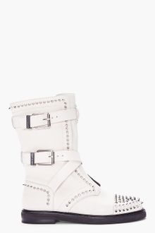 Pierre Balmain Ivory Studded Motorcycle Boots - Lyst