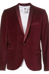 Topman Berry Shawl Velvet Skinny Blazer