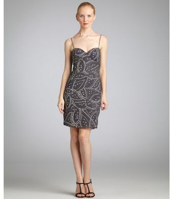 Aidan Mattox Gunmetal Beaded Chiffon Studded Slip Dress - Lyst