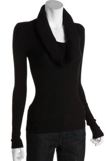 BCBGMAXAZRIA Black Ribbed Cotton Blend Perry Oversized Cowl Neck Sweater - Lyst
