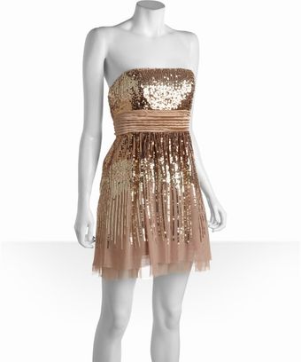 BCBGMAXAZRIA Gold Tulle Laylan Sequin Strapless Party Dress - Lyst