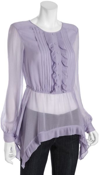 BCBGMAXAZRIA Lilac Ice Silk Chiffon Leola Ruffle Front Tunic - Lyst
