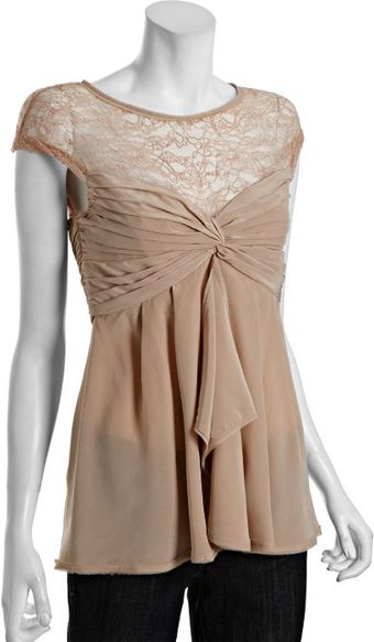 BCBGMAXAZRIA Nude Silk Shelly Draped Lace Blouse - Lyst