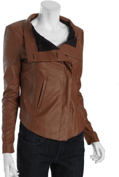 Bcbgmaxazria Toffee Faux Leather Drea Long Sleeve Jacket in Brown (toffee) - Lyst