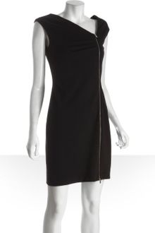Black Shift Dress on Klein Black Black Stretch Knit Asymmetrical Zip Front Shift Dress