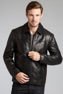 Cole Haan  Leather Zip Front Jacket - Lyst