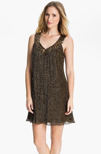 Donna Ricco Embellished Neck Metallic Trapeze Dress - Lyst
