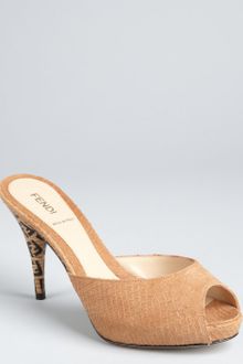 Fendi Zucco Print Leather Peep Toe Mules - Lyst