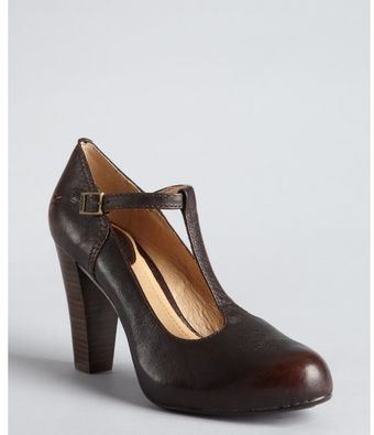 Frye Dark Brown Leather Miranda Tstrap Pumps - Lyst